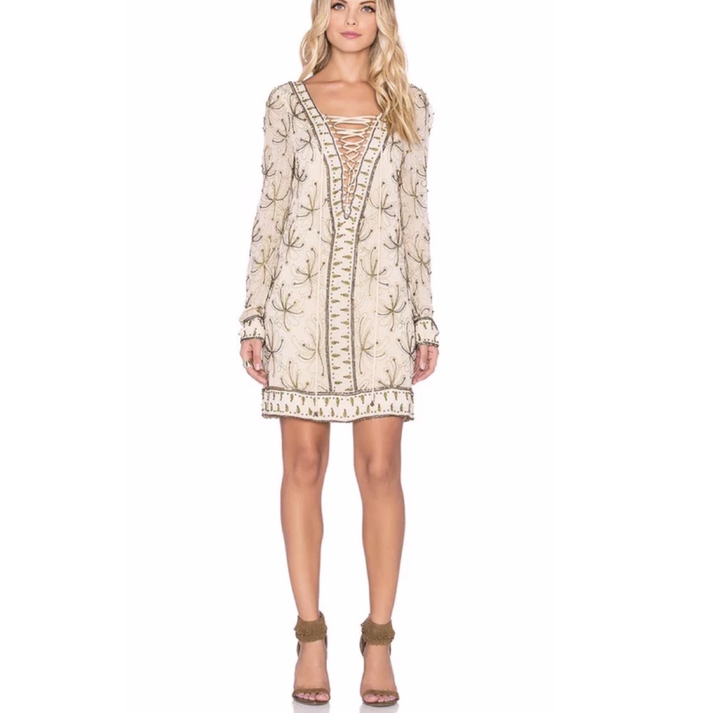 Free People Cream Lace-Up Beaded Midi Dress - Picture 4 of 5